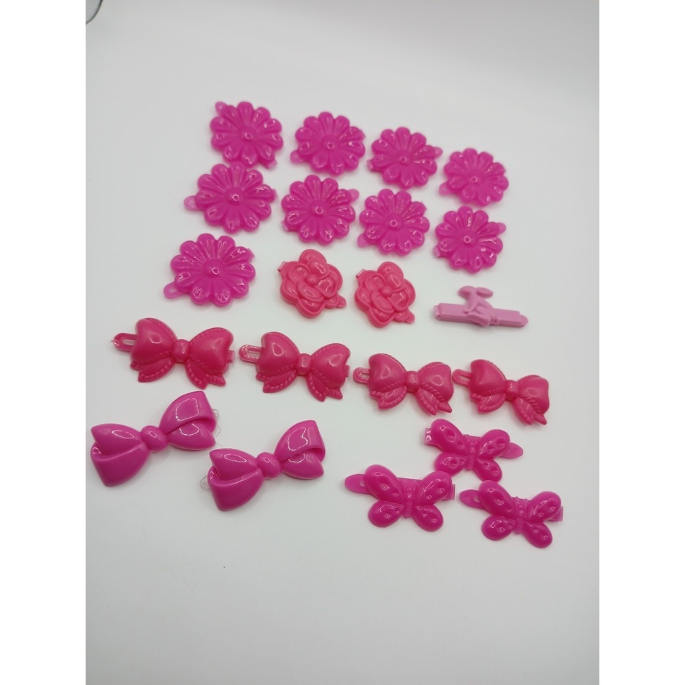 Lot 21 Vintage‎ Childs Snap Tight Plastic Hair Clip Barrettes Kids Goody Pink